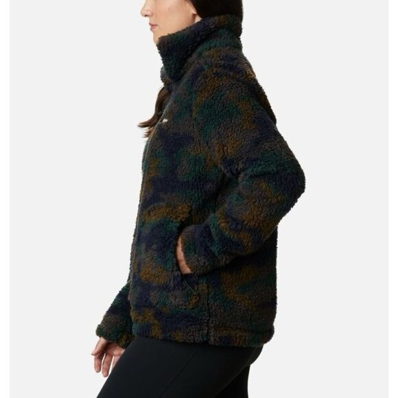 Columbia Women's Medium Jacket Sherpa Winter Pass Full Zip Navy Camo Fleece Soft - Picture 4 of 12